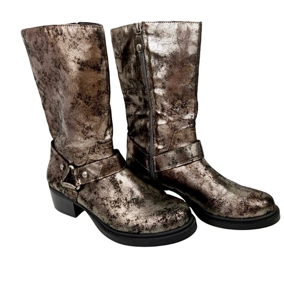 Simply Vera Metallic Mid Calf Moto Boots - Picture 2 of 11